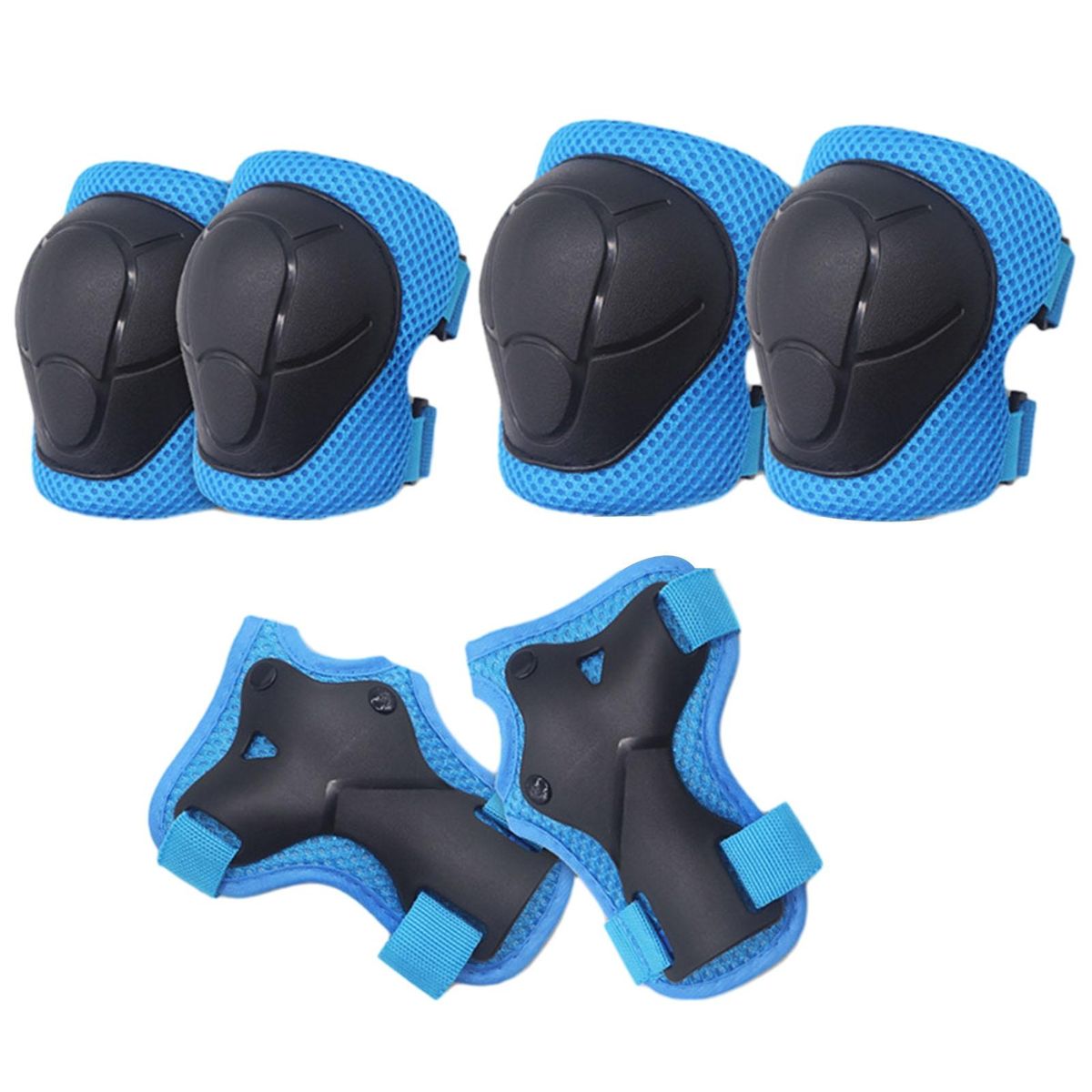 Kids Protective Gear Set Adjustable Knee Pads Elbow Guards for Sports Blue