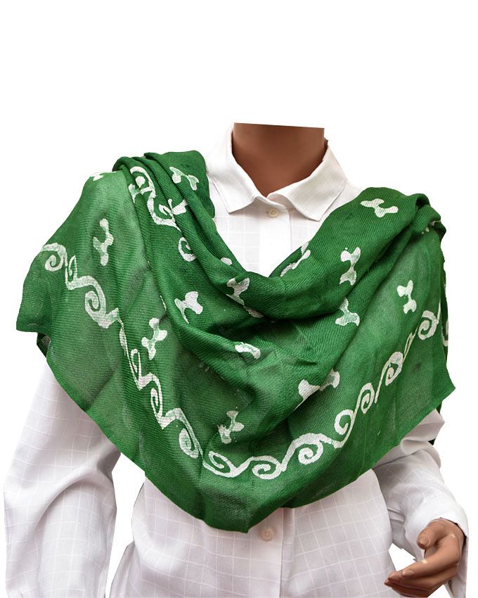 GREEN AND WHITE LADIES PASHMINA IN BATIK DESIGN