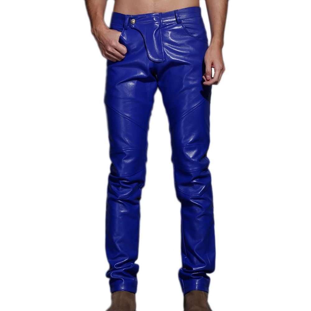Adjusted Polyurethane For Mens Blue Leather Biker Adjusted Red Biker Pants