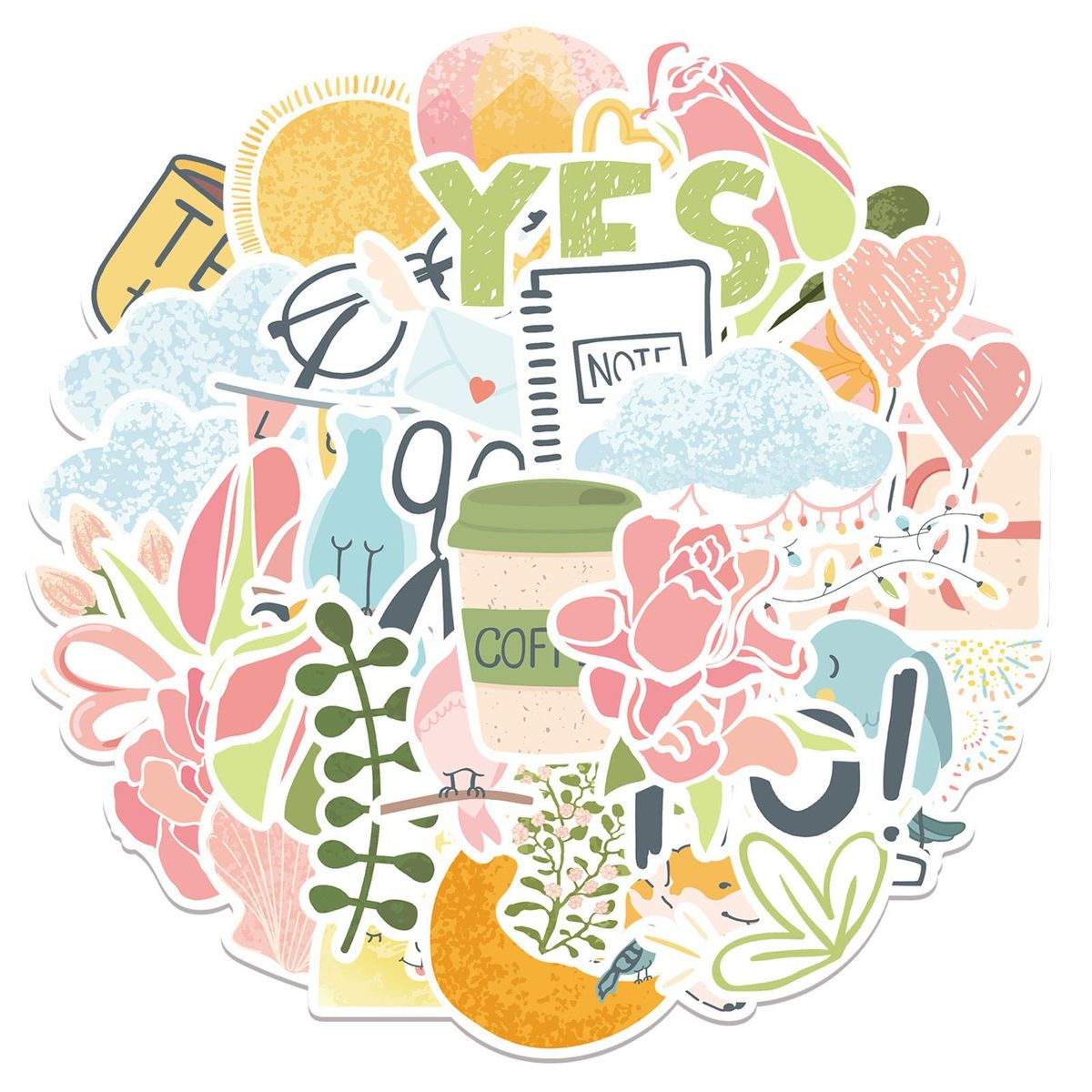 49Pcs Cartoon Stickers Cute Flower Animal Pattern Laptop Luggage Decals Multicolor