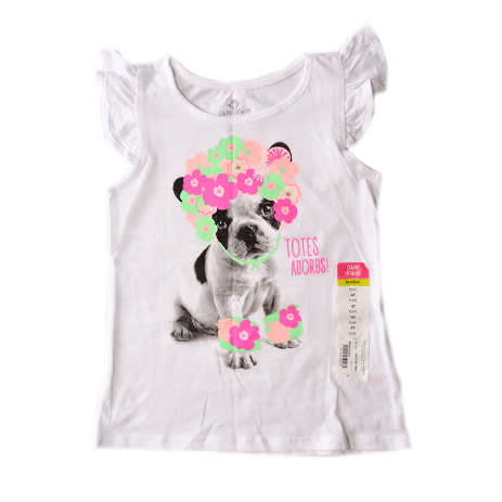 Girls Puppy Frills Sleeve Top- White