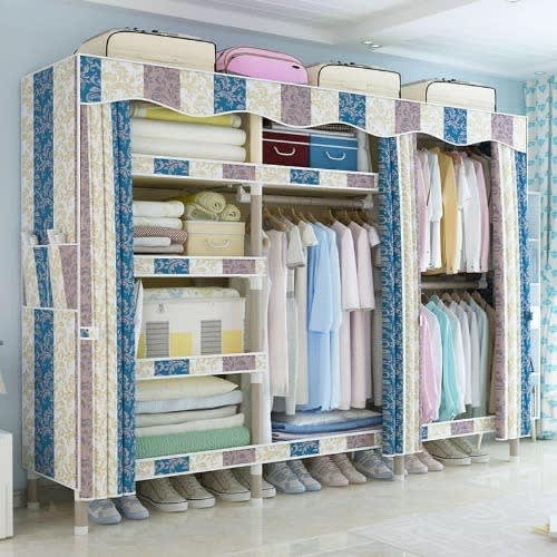 3 Columns & 8 Compartments Coated Steel Wardrobe