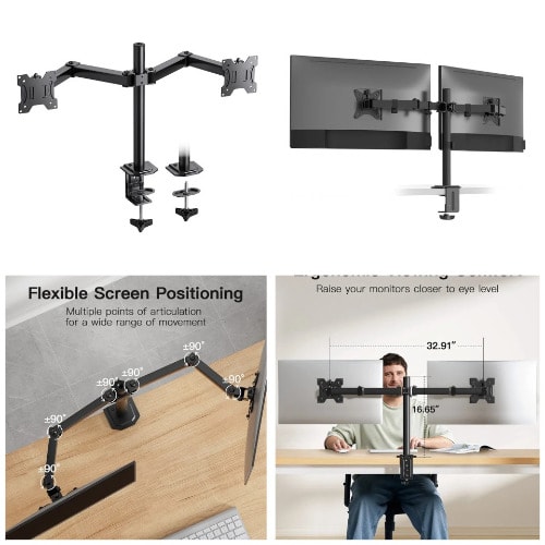 Huanuo Dual Monitor Mount For 13 To 30" Screens -  Adjustable Dual Monitor Arm With Tilt