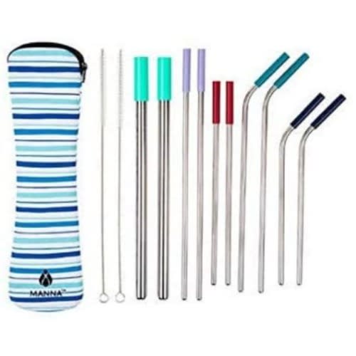 Manna Stainless Steel Reusable Straw And Cleaning Brush Set - 13 Piece