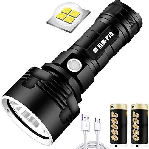 Set fire cross-border special for P70 glare flashlight USB rechargeable waterproof fixed focus super bright long-range aluminum alloy flashlight P70 wick flashlight+26650 lithium battery X2+USB cable