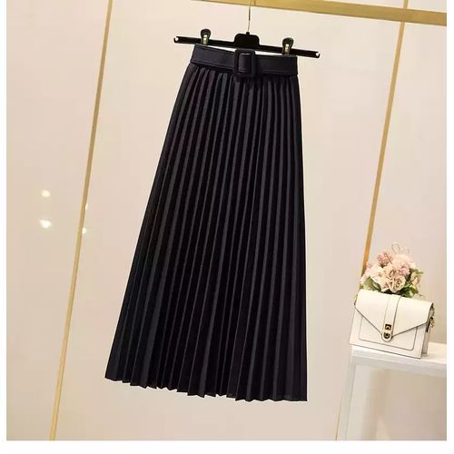 High Waist Pleated Long Skirts With Belt