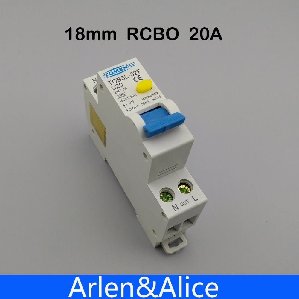 18MM RCBO 20A 1P+N 6KA Residual Current Circuit Breaker