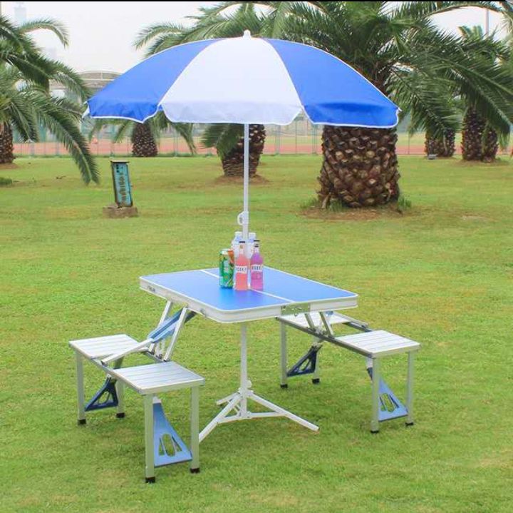 Outdoor Aluminum Picnic Folding Table With Umbrella