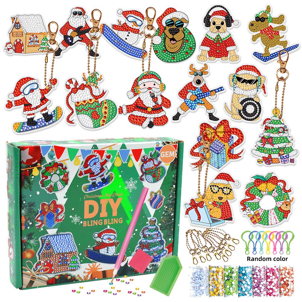 DIY 5D Diamond Paint Kit Keychain Santa Xmas Tree Bag