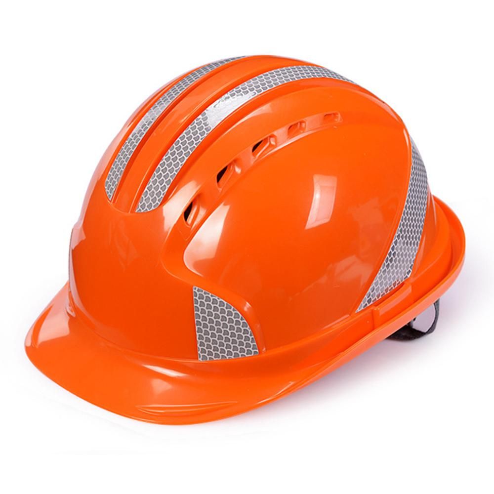 ABS Safety Helmet Breathable Shockproof Helmet with Air Vents Multi-point Buffer Reflective Stripe for Warehouse Factory Orange