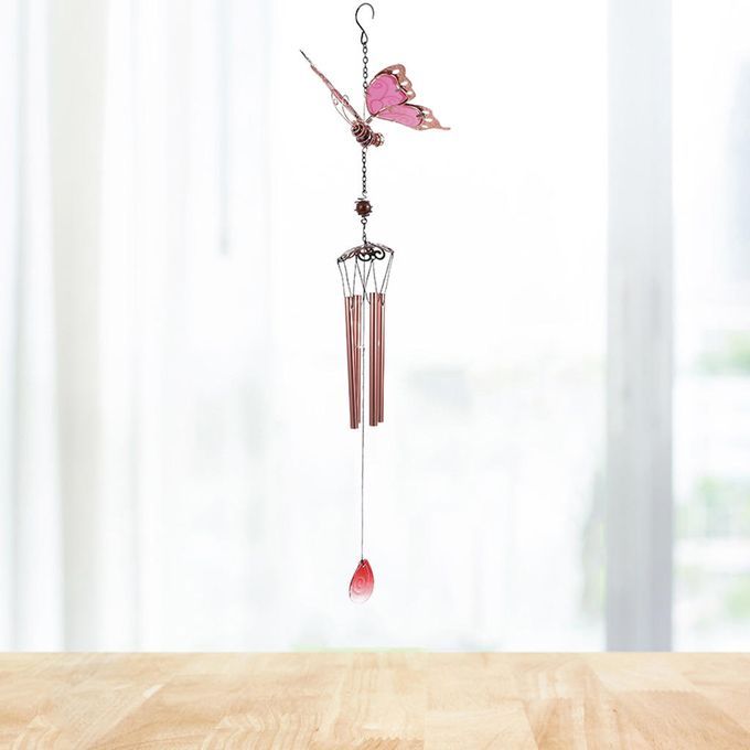 Luminous Wind Chimes Cute Butterfly Shaped Garden Pink Aluminum Tube