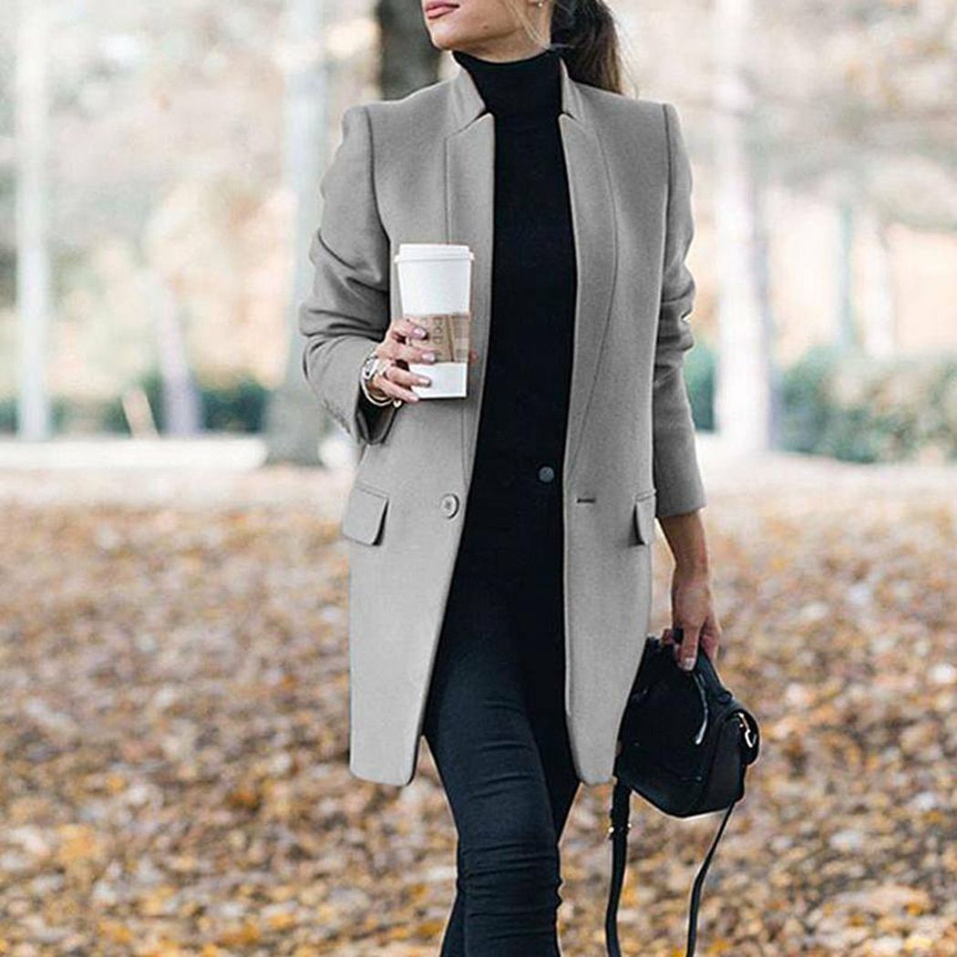 Women Trench Long Coat 2020 Winter Spring Lapel Long Sleeve Coats Office Ladies Solid Slim Overcoat Outwear Abrigo Mujer