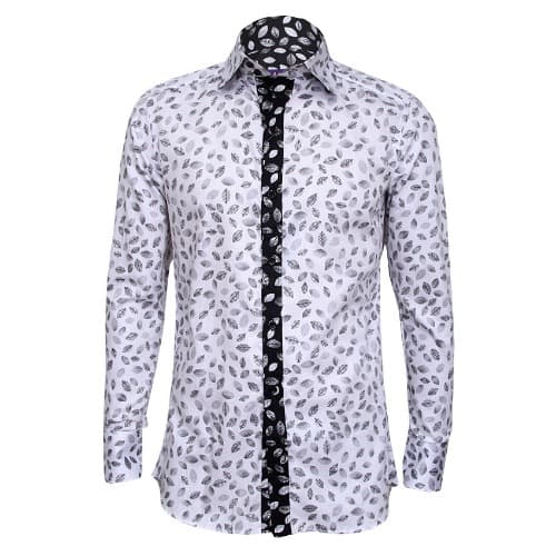 Astonishing Leaf Print Shirt - White & Black - Msht-3629