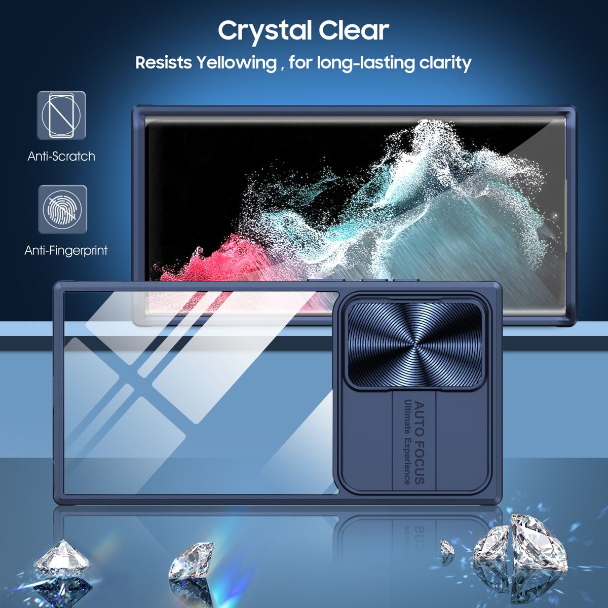 For Samsung Galaxy S22 Ultra 5G 360 Degree Full Coverage Sliding Camshield Phone Case(Navy Blue)