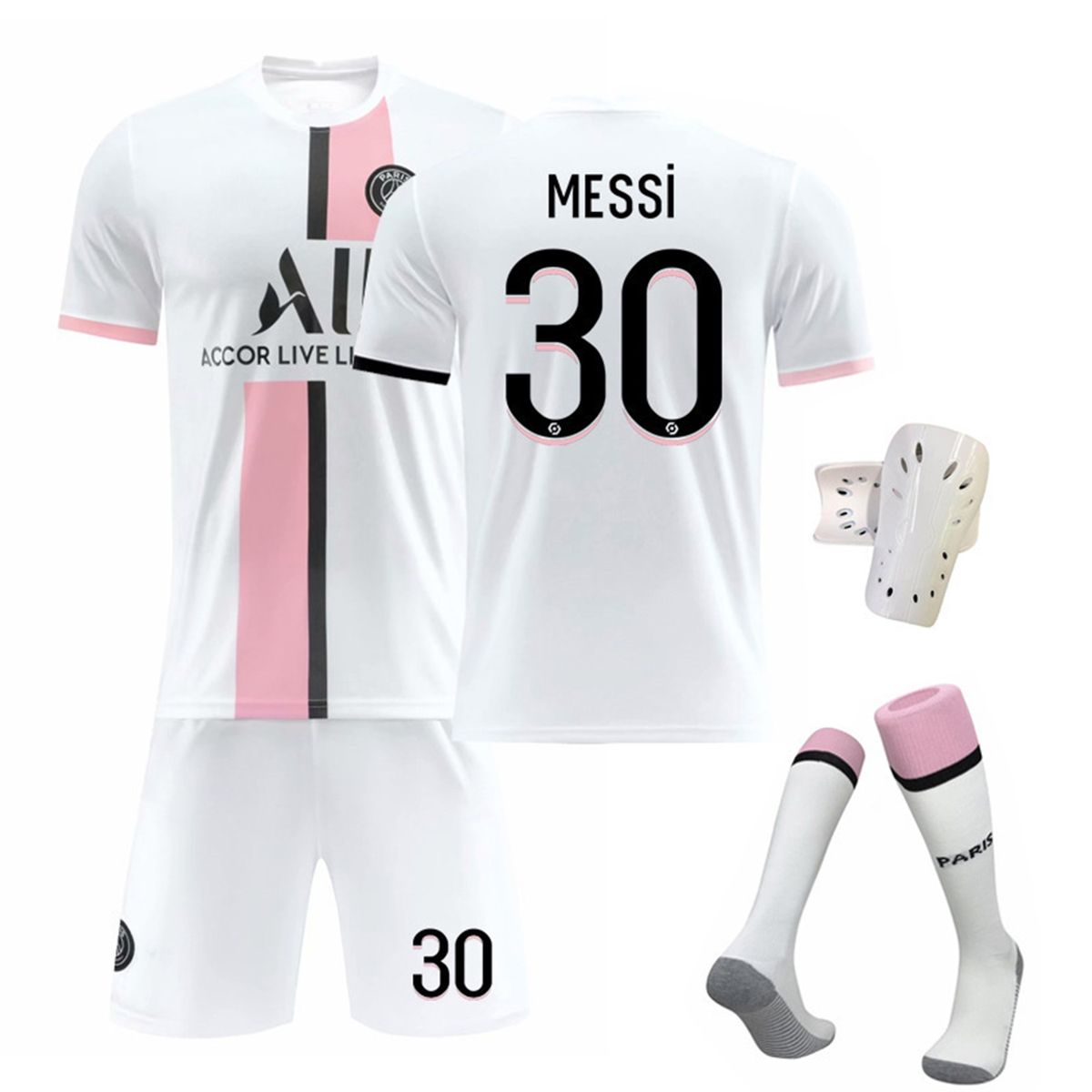 Messi Jersey, PSG Men's Football T-shirt Set, White