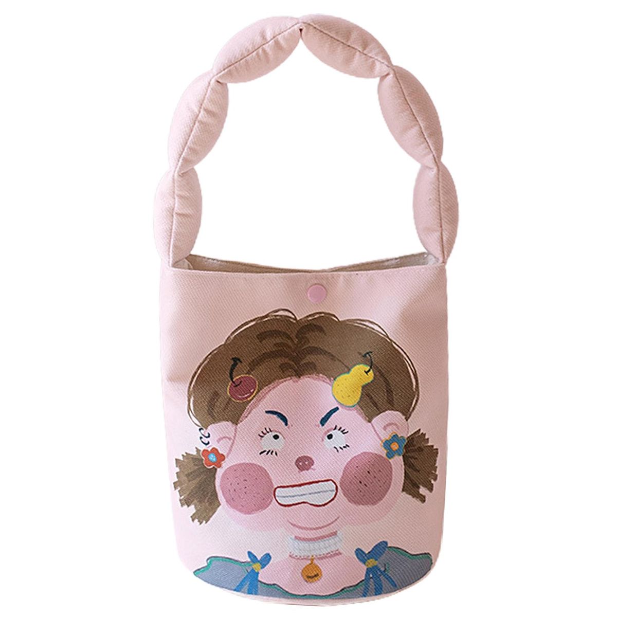 Fashionable Cartoon Print Bag Whimsical Chic Festive Bucket for Women Pink