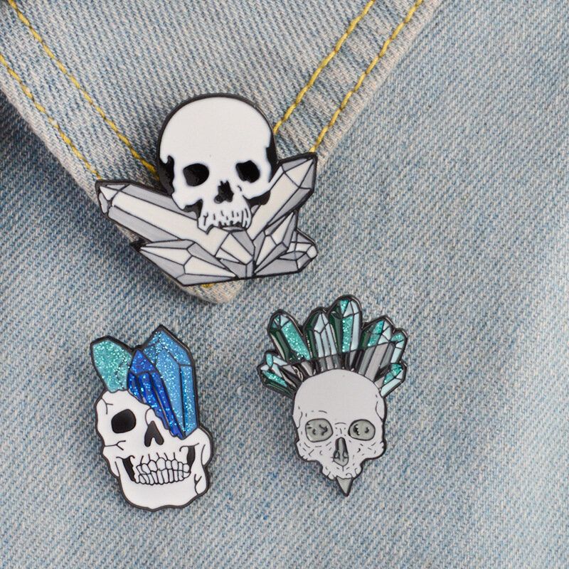 Cartoon Crystal Skull Enamel Pin Punk Skeleton Ore Brooches