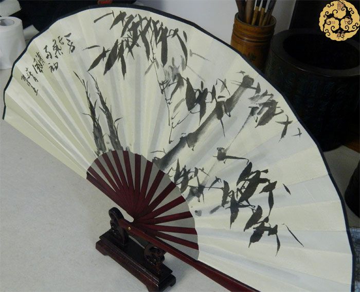 10" Craft Folding Silk Fan Bamboo Hand Decoration Portable Chinese Print Mens Fan Fan Traditional Big Held