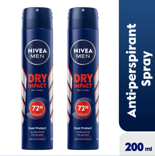 Dry Impact Anti-perspirant Spray For Men - 72h - 200ml - Pack of 2