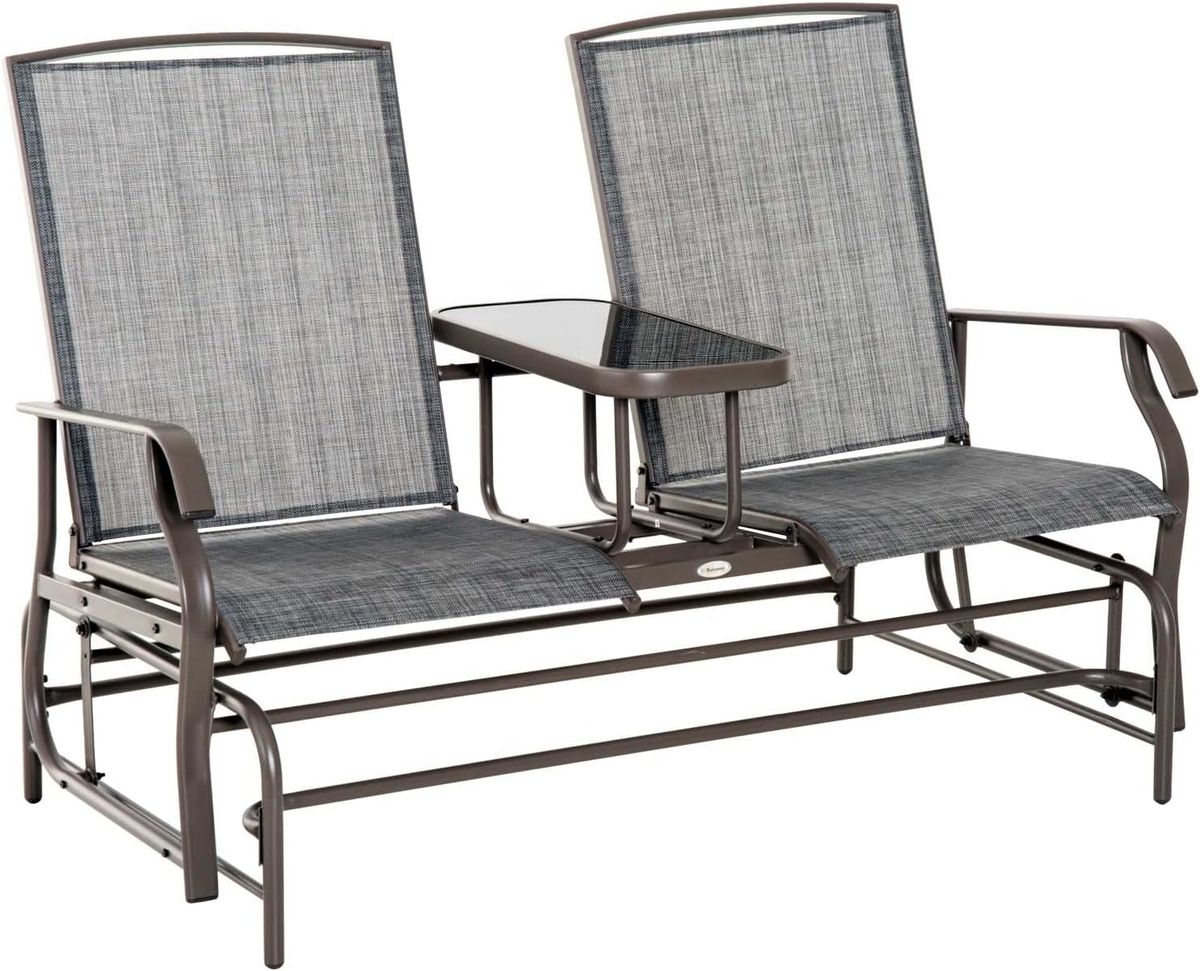 2 Seater Outdoor Glider Metal Bench With Center Table