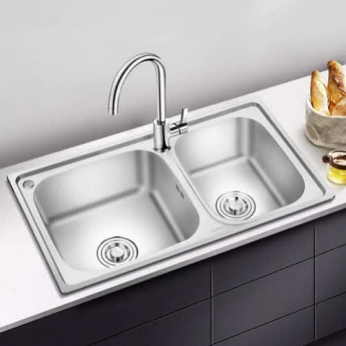 Stainless Steel Kitchen - Double Bowl Deep Drainer With Mixer Kitchen Tap