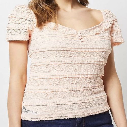 Fitted Stretch Lace Milkmaid Blouse- Pink