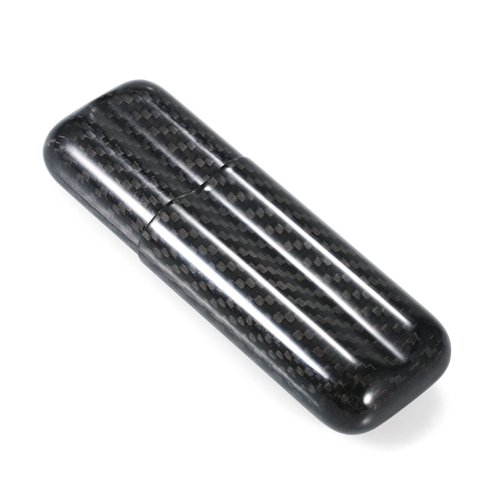 Black Carbon Fiber 2-Cigar Case Lightweight Cigar Storage