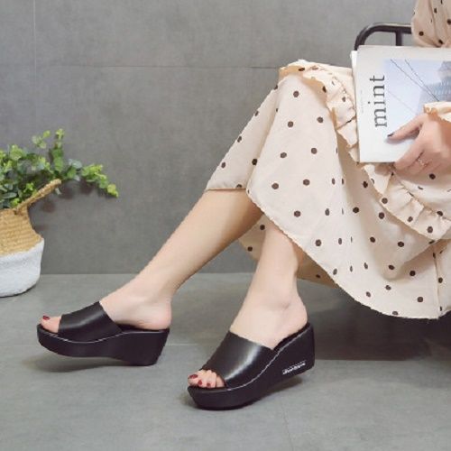 Ladies Simple Platform High Heel  Wedge Casual Slippers