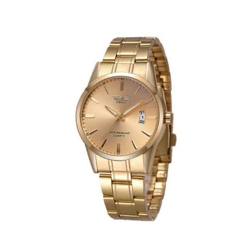 Swidu Unisex Wrist Watch With Date- Gold