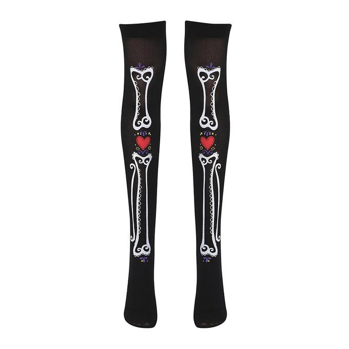 Lady Bone Heart High Tights Over Knee Socks Halloween Stockings For