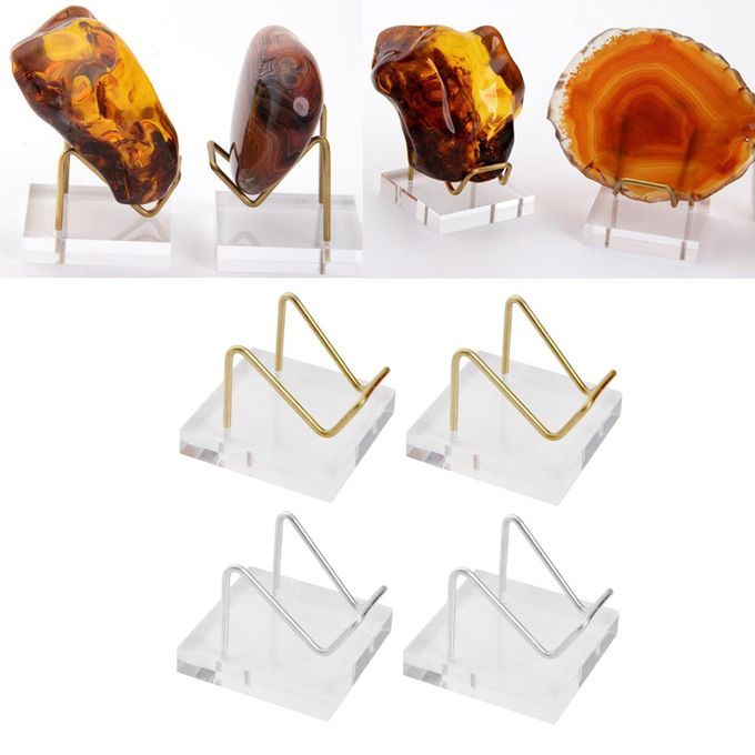 Set Of 4 Metal Arm Acrylic Display Stand Holder For Specimens Agate