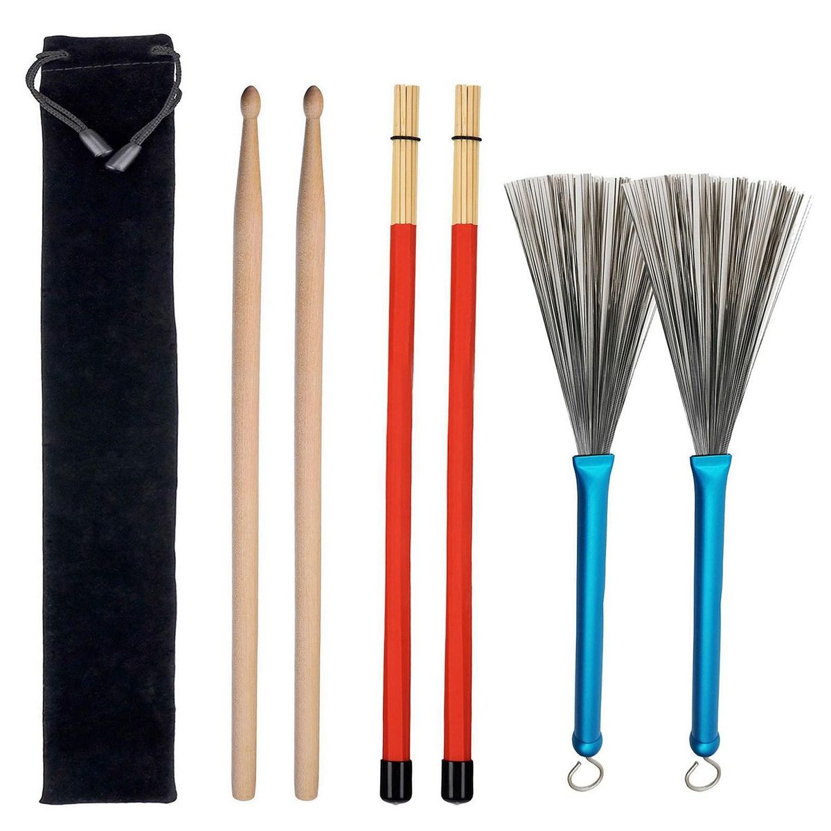 1 Set New Aluminum Alloy Handle Retractable Loop End Wire Brushes Drum Sticks for Jazz Drum Stick Musical Accessories,Blue