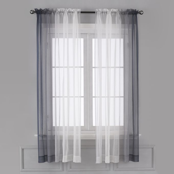 Ombre Sheer Curtains - Faux Linen Gradient Semi Voile Rod