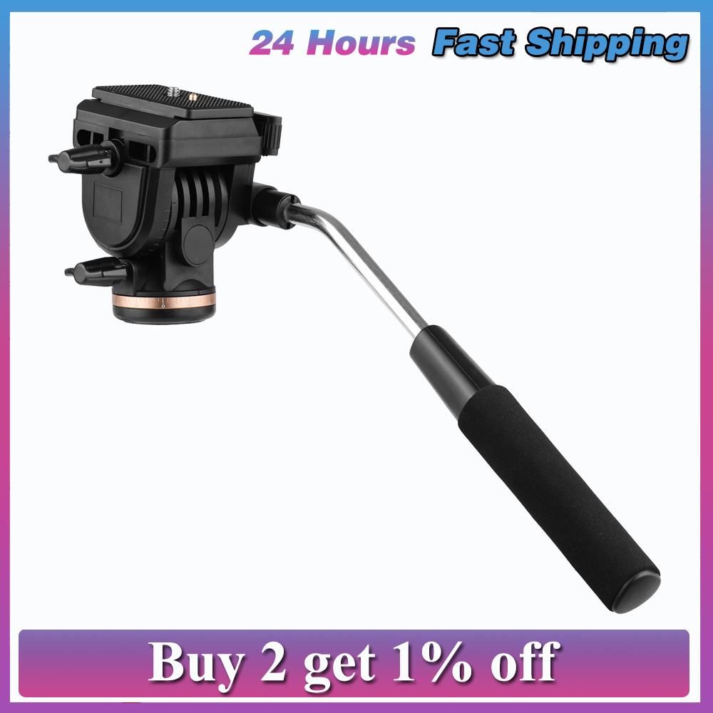 Camera Video Fluid Drag Pan Head Damping Tripod Head with 1/4 Inch Quick Release Plates for Nikon Canon Sony DSLR Cameras