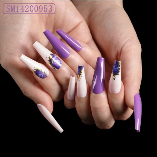 Ballet Coffin Full Cover Long Press-on Nail Tips - Sm14200953  -24 Pieces