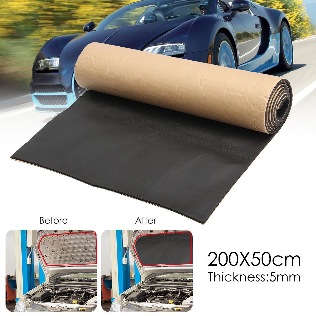 200x50cm Car Sound Proofing Material Deadening Anti-noise Sound Insulation Cotton Heat Closed Cell