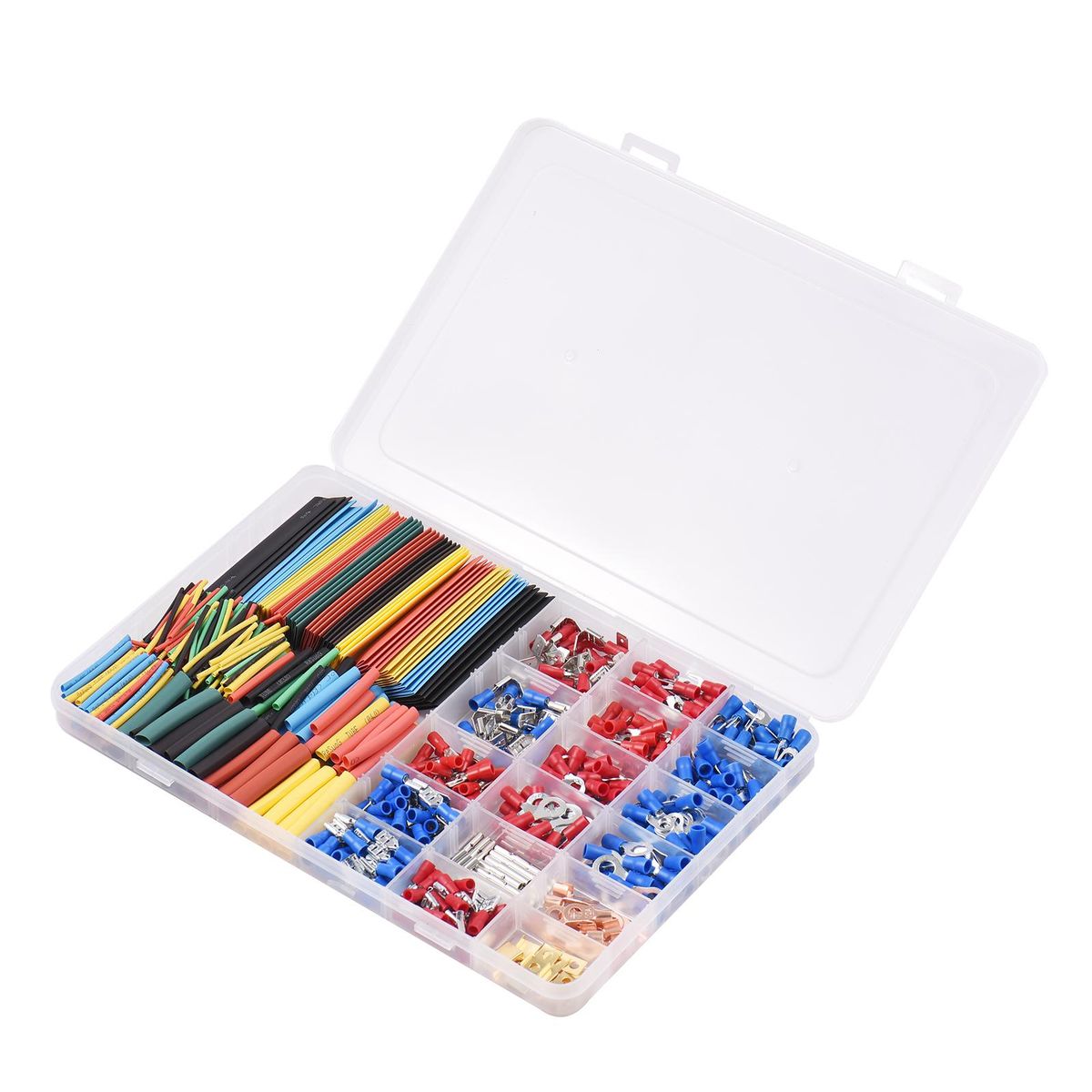 678PCS Terminals & Heat-shrink Tube Kit Car Cable Wire Electrical Set 350pcs Terminals Connectors + 328pcs Heat Shrink Tubes Polyolefin Halogen-Free Shrinkable Tubes Crimp Terminals with Portable Transparent Assorted Box