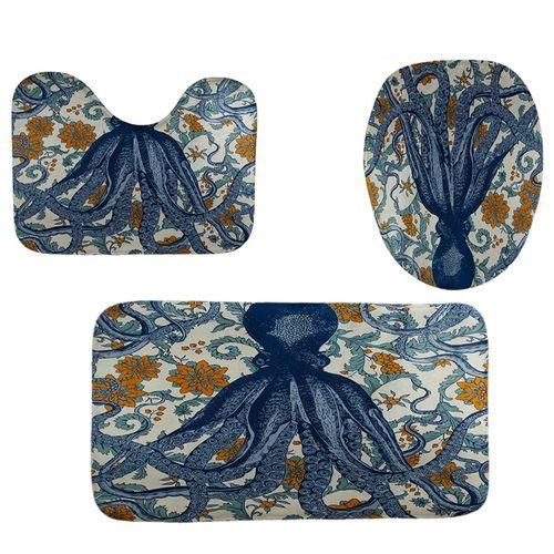 4Pcs Deep Sea Octopus Toilet Seat Cover Bath Mat Set+Shower