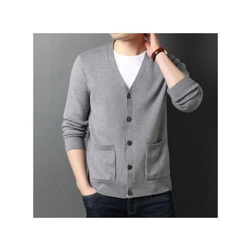 Men Cardigan Jacket - V-neck Long Sleeve Sweater
