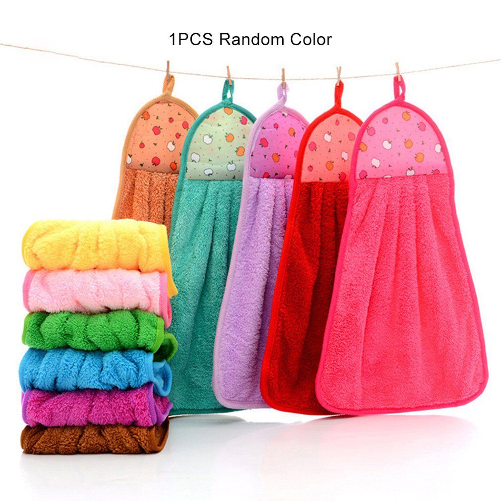 Hook Coral Fleece Towel Fashion Hanging Towel Absorbent Towel Kitchen Towel-mixing Color