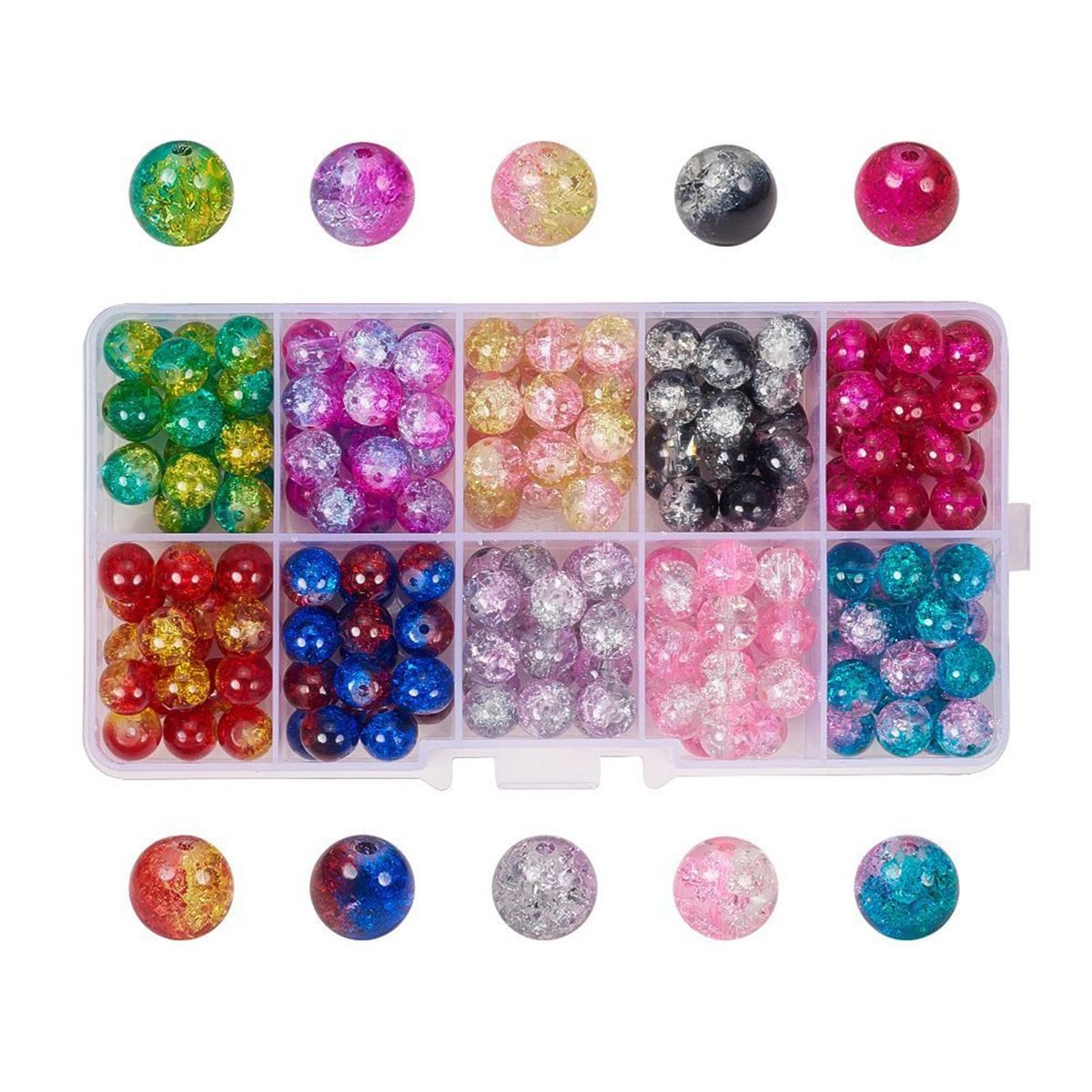 200Pcs Mixed Colour Crackle Glass Beads Jewelry Making Crystal