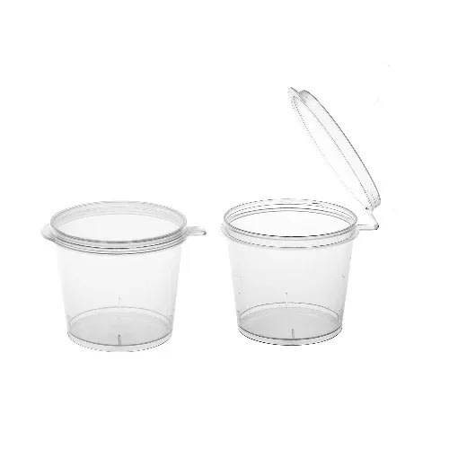 Disposable Sauce Cups With Attached Lids - 1oz - 100pcs