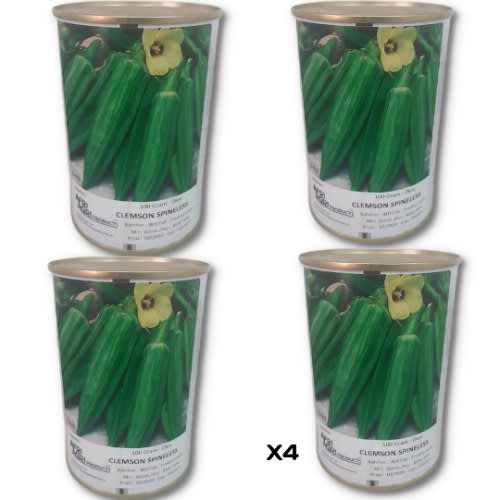 Clemson Spineless Okro Seeds - 100 Grams - 4 Tins