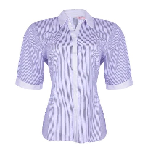 Striped Short Sleeve Blouse- Blue
