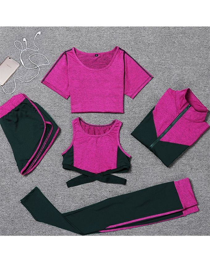 New Women Yoga Clothes 5 Piece Girl Yoga Sets 6-14 Fitness Clothing Running Tracksuit Plus Size Jogging Tights-Purple