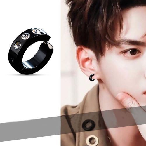 Trendy Ear Clip Simple Rhinestone Earrings Men And Women Black Ear Jewelry