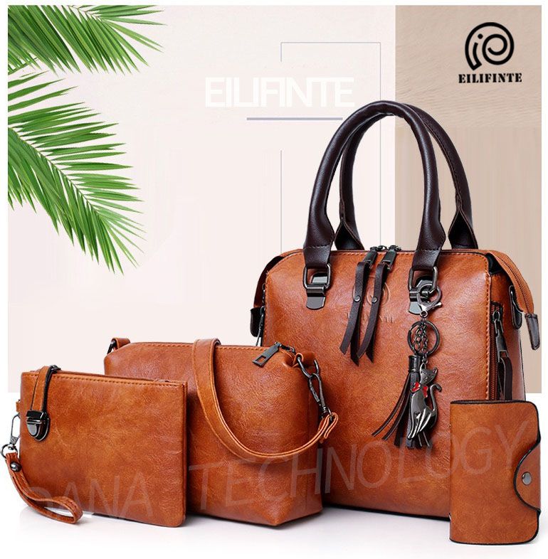 B11  4 In 1 Quality Stylish PU Handbag - Brown