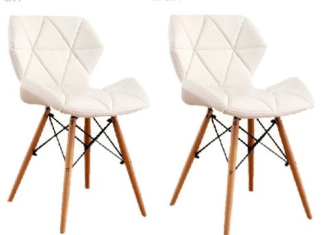 Leather Dining Chair With Wood Leg(Set Of 2)White