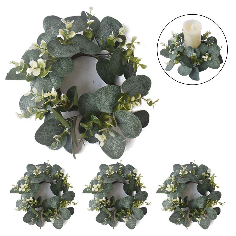 Set Of 4 Artificial Candle Wreath Eucalyptus Candle Wreath