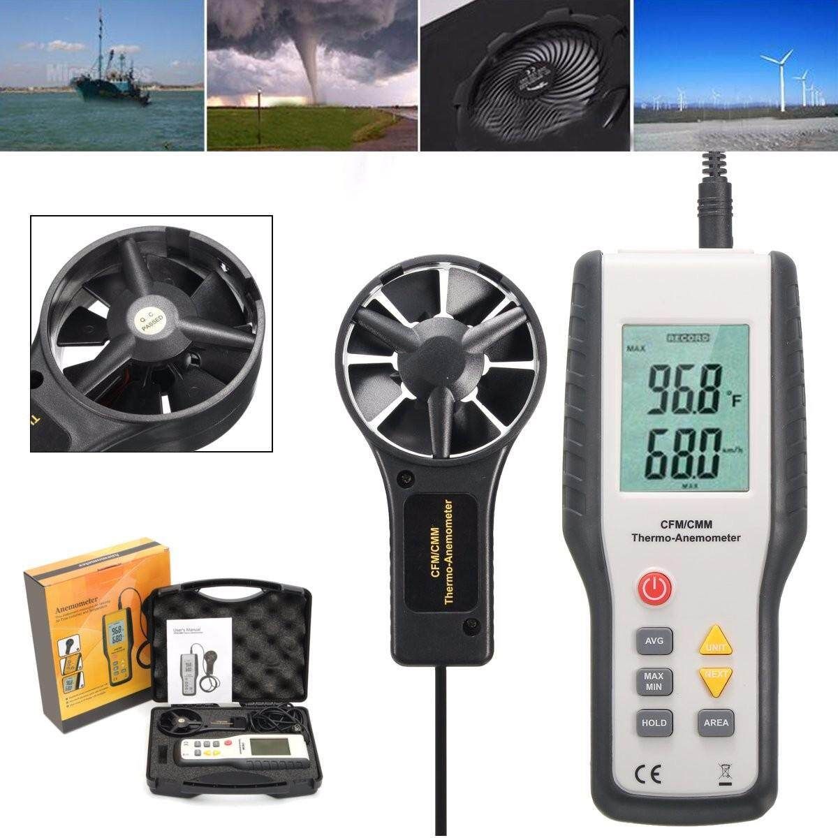 LCD Digital CFM CMM Wind Speed Backlight Airflow Meter Thermo-Anemometer